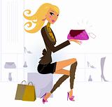 Woman buying fashion accessories in Shoe and Bags Store
