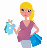 Happy pregnant mother on shopping for baby boy
