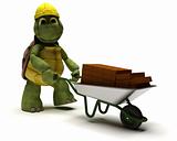 tortoise Builder with a wheel barrow carrying bricks