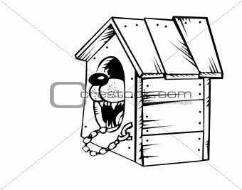 vector drawing of the dog in kennel on white background