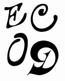 vector letter E, C, O, D on white background