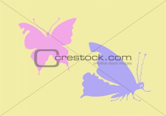 vector silhouette butterfly on yellow background