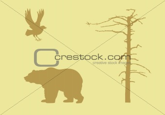 vector silhouettes animal on yellow background