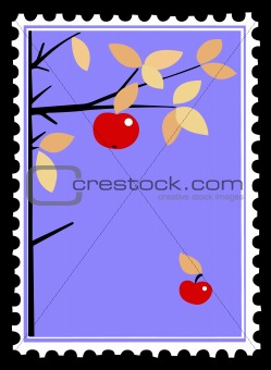apple on branch on postage stamps. vector 