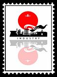 vector industrial landscape on postage stamps