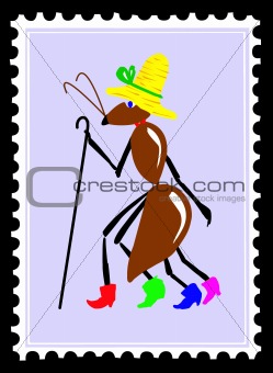 vector drawing ant on postage stamps