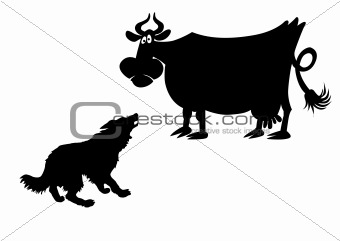 vector silhouette of the cow on white background