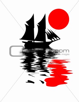vector illustration of the old-time frigate on white background
