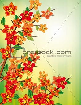 Green background with red flowers