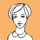 Cartoon young beauty woman face one of a series of similar image