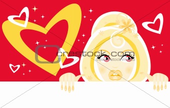 Valentine Girl with blank and hearts background