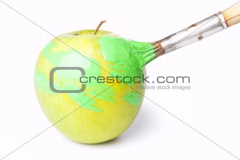 bright green apple on white