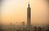 Taipei with heavy smog at sunset