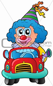 Cartoon clown driving car