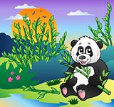 Cartoon panda in bamboo forest