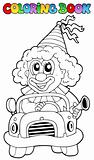 Coloring book with clown in car