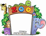 Zoo entrance with various animals