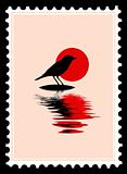 vector silhouette of the bird on postage stamps
