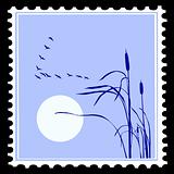 vector silhouette of the birds on postage stamps