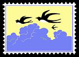 vector silhouette swallow on postage stamps