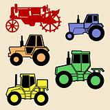 vector tractor set on white background
