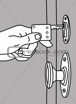 vector silhouette hand with key on white background