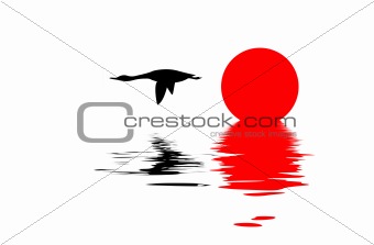 vector silhouette flying goose on white background