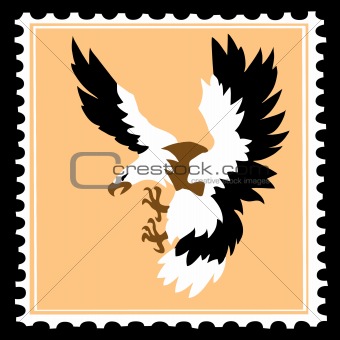 vector silhouette of the ravenous bird on postage stamps