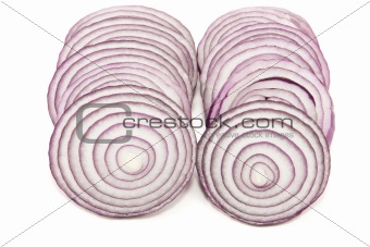 Two sliced lines of red onion
