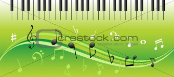 Music notes with piano keys