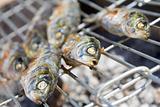 Sardines cooking on barbecue