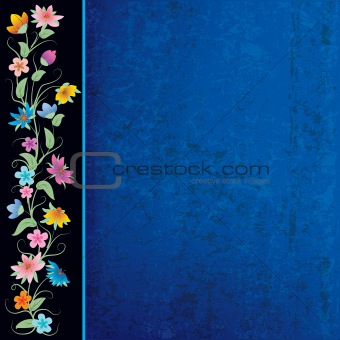 abstract blue grunge background with flowers