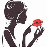 beauty girl silhouette with red poppy