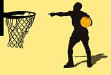 Silhouette of a basketball player, playing a game