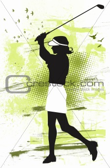 Silhouette of a golfer in full use
