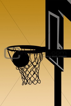 Silhouette of a basketball going into the basket