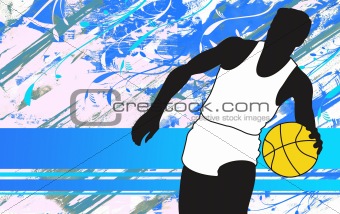 Silhouette of a basketball player, playing a game