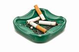 Ashtray and cigarette butts, isolated on white background