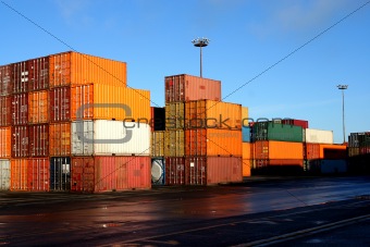 Containers in an intermodal yard