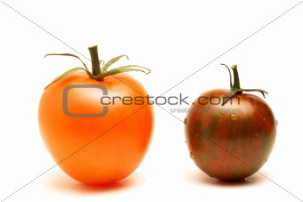 two tomatoes on white