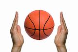 Basketball between two hands