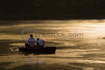 Boats at sunset on the Danube river