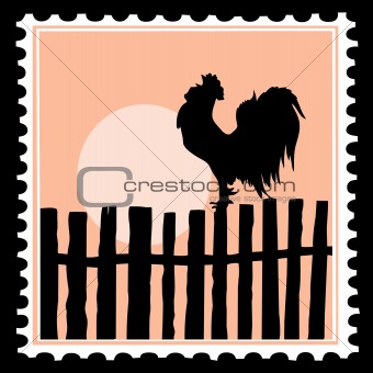 vector silhouette of the cock on postage stamps