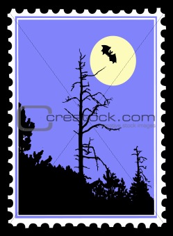 vector silhouette to bat on postage stamps