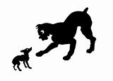 vector silhouette two dogs on white background