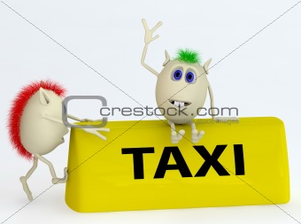 3d  model of the taxi symbol with puppets