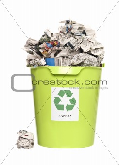 Recycling bin with paper