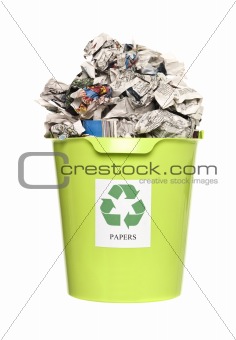Recycling bin with paper