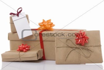 gift boxes with ribbon and blank label