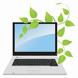 A laptop with a plant